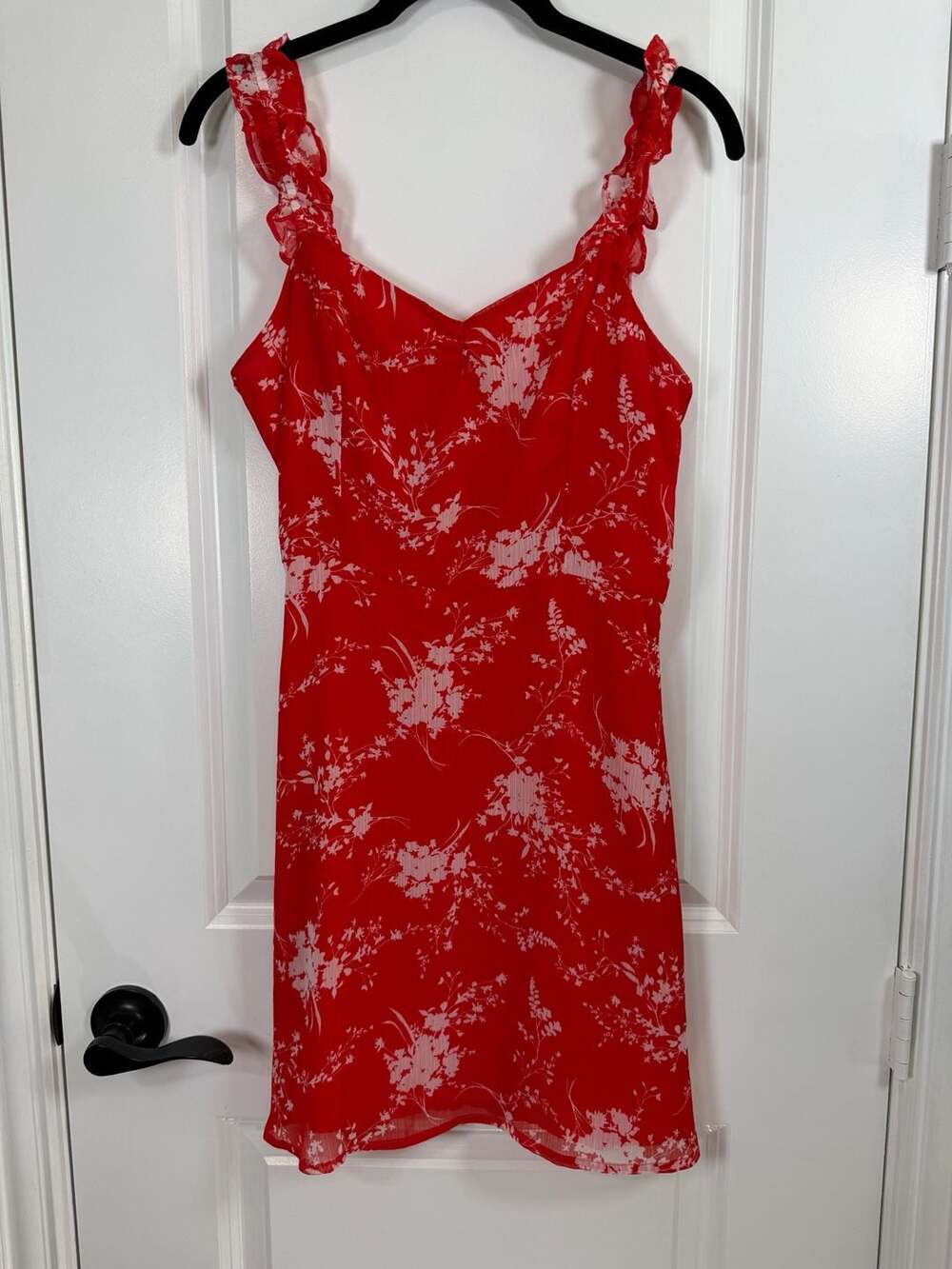 All in Favor Stella Ruffle Strap Floral Mini Dress in Red